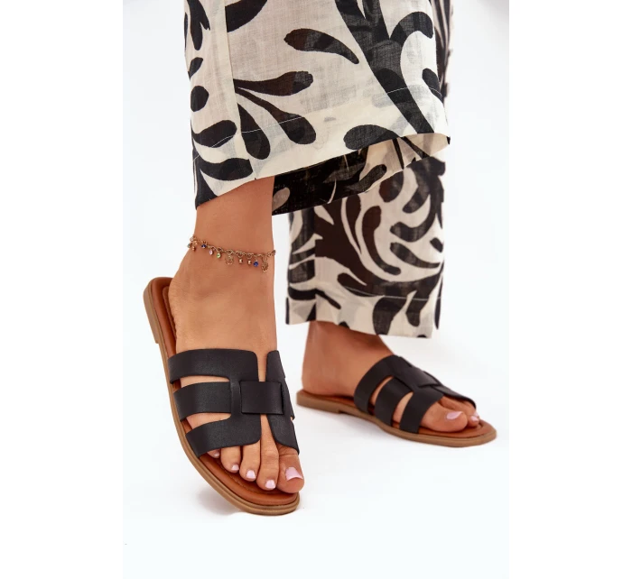 Klapki Damskie Na Płaskim Obcasie Czarne Mirona Klapki Damskie Na Płaskim Obcasie Czarne Mirona