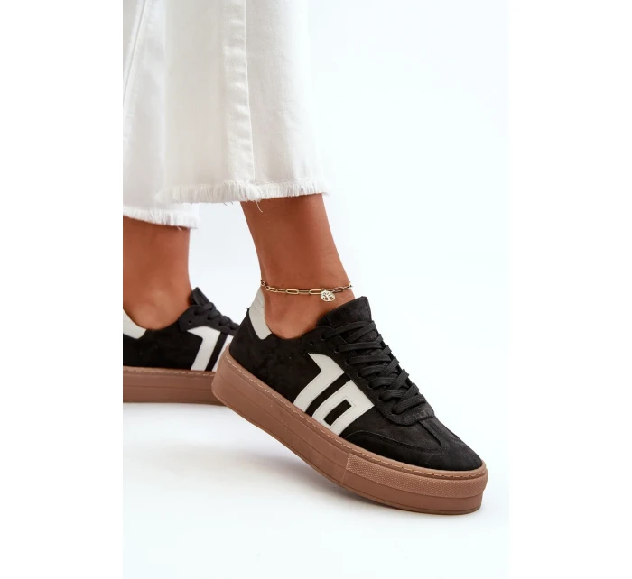 Dámske kožené tenisky na platforme Zazoo black Dámske kožené tenisky na platforme Zazoo black