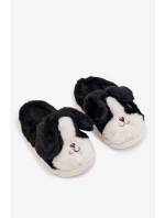 Detské chlpaté papuče - čierne so psíkmi Farnise Detské chlpaté papuče - čierne so psíkmi Farnise