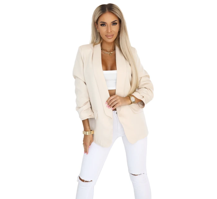 model 21745283 Dámské klasické sako s nabíranými rukávy béžové - numoco basic