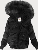 Dámska manšestrová bunda s kapucňou čierna (7696)