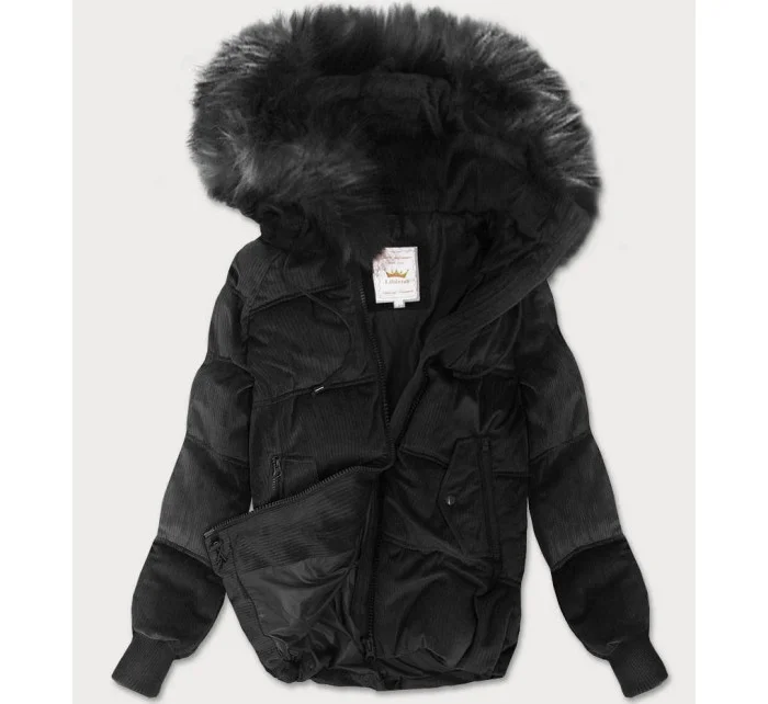 Černá dámská manšestrová bunda s kapucí model 22017377 - Libland