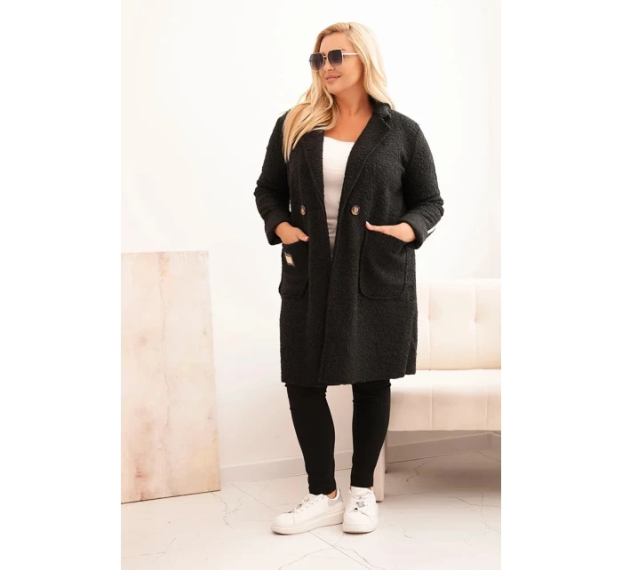 Dámský kabát Plus Size z  s kapsami černý model 21297072 - K-Fashion