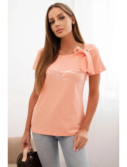 Dámska bavlnená blúzka s mašľou na ramene a marhuľovou potlačou