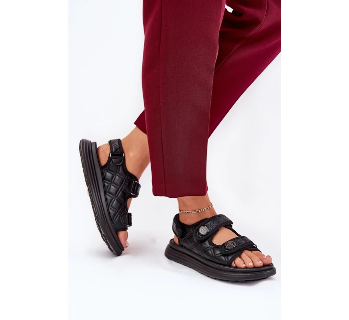 Damskie Sandały Z Ozdobnymi Detalami Na Rzepy Czarne Zoliner Damskie Sandały Z Ozdobnymi Detalami Na Rzepy Czarne Zoliner