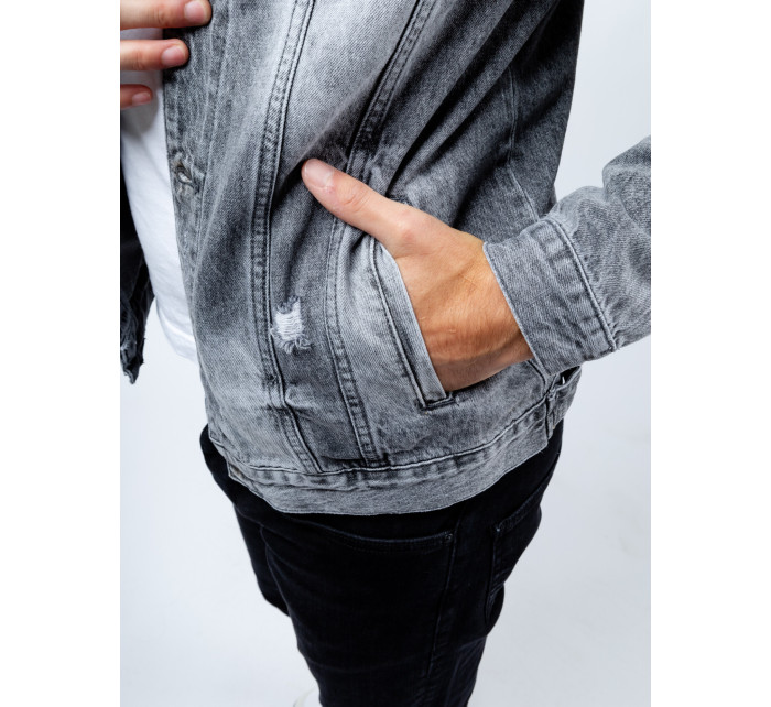 Pánska džínsová bunda GLANO - svetlo šedá