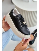 Dámske kožené tenisky na platforme s brošňou Vinceza Black