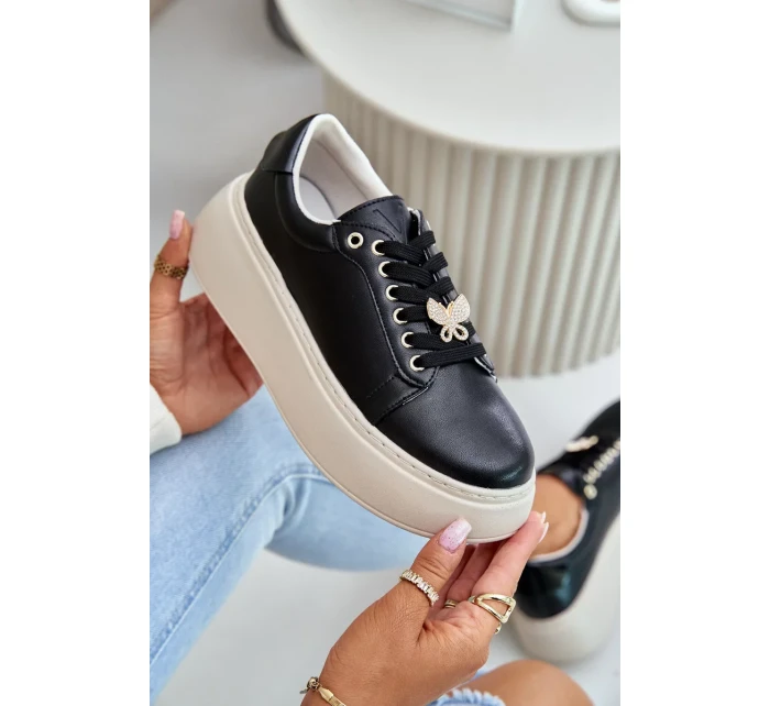 Dámske kožené tenisky na platforme s brošňou Vinceza Black