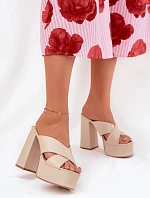 Dámske sandále na platforme s klinovým podpätkom 6874 Beige - Ideal Shoes