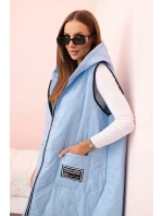 Dámske Plus veľkosť prešívaná vesta s kapucňou na zips Blue
