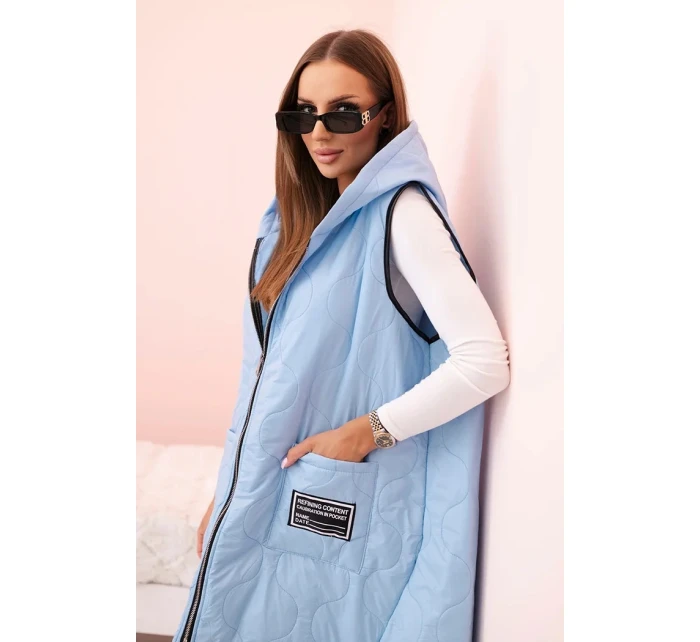 Dámske Plus veľkosť prešívaná vesta s kapucňou na zips Blue