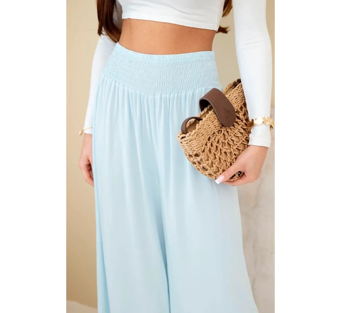 Dámske viskózové nohavice s elastickým pásom modré