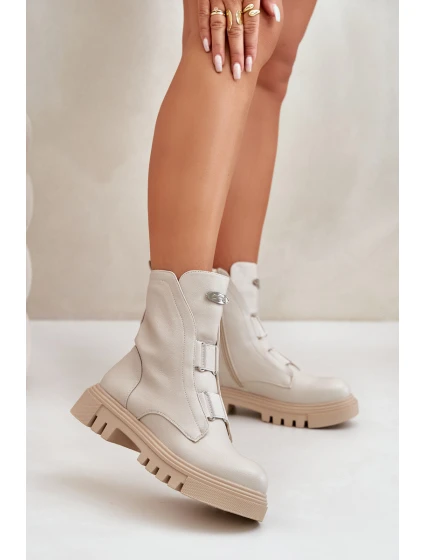 Zateplené boty pro ženy na zip z eko kůže světle béžové model 21670042 - Boto