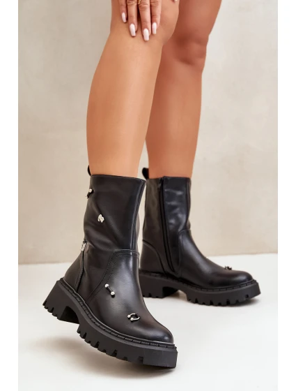 Botki Damskie Eko Skórzane Na Zamek Z Ozdobnymi Detalami Czarne Reritha Botki Damskie Eko Skórzane Na Zamek Z Ozdobnymi Detalami Czarne Reritha