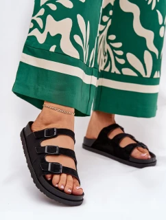 Klapki Damskie Z Paskami I Klamrami Czarne Uliri