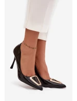 Lakované lodičky se zlatým detailem černé model 21710702 - Boto