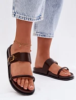 Dámské pantofle s zlatým sponou čokoládové Sarilisse