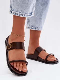 Dámské pantofle s zlatým sponou čokoládové model 21960834 - Boto