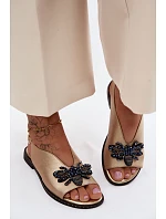 Třpytivé dámské sandály s ozdobou Ploché zlaté model 22141013 - Boto