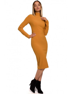 M542 Pletené šaty s rolákom - tmavo žlté