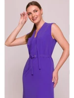 S410 Šaty áčkového strihu so zaväzovaním a výstrihom do V - fialové