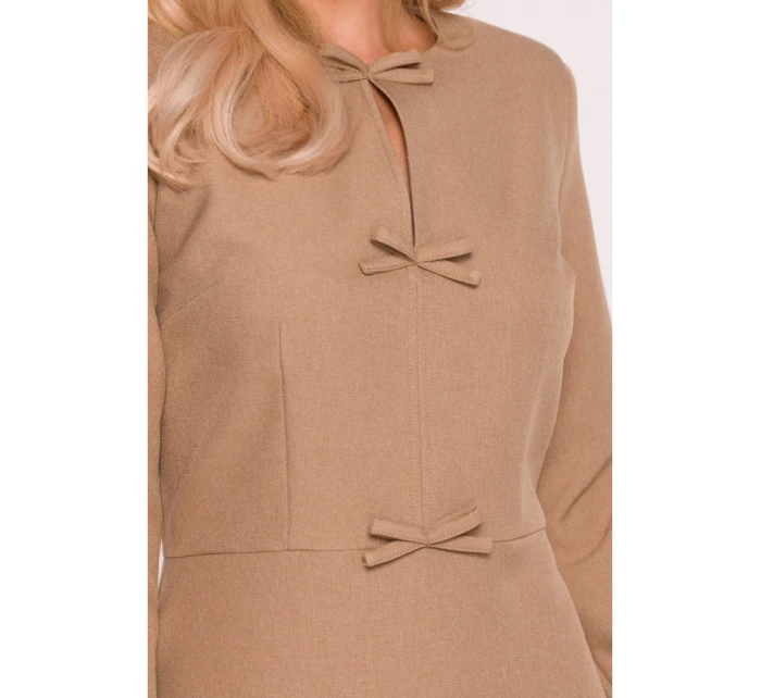 S413 Šaty s mašľami - béžové