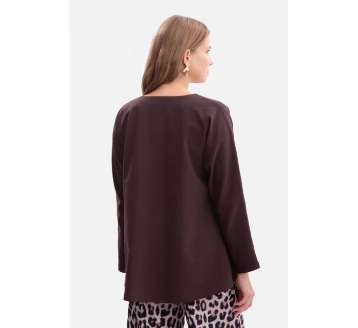 B304 Pletený sveter s výstrihom do V - tmavá čokoláda