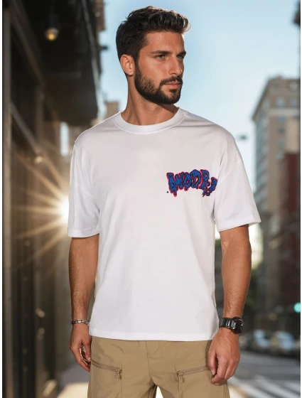 Pánske biele tričko s potlačou FashionStreet RX5644