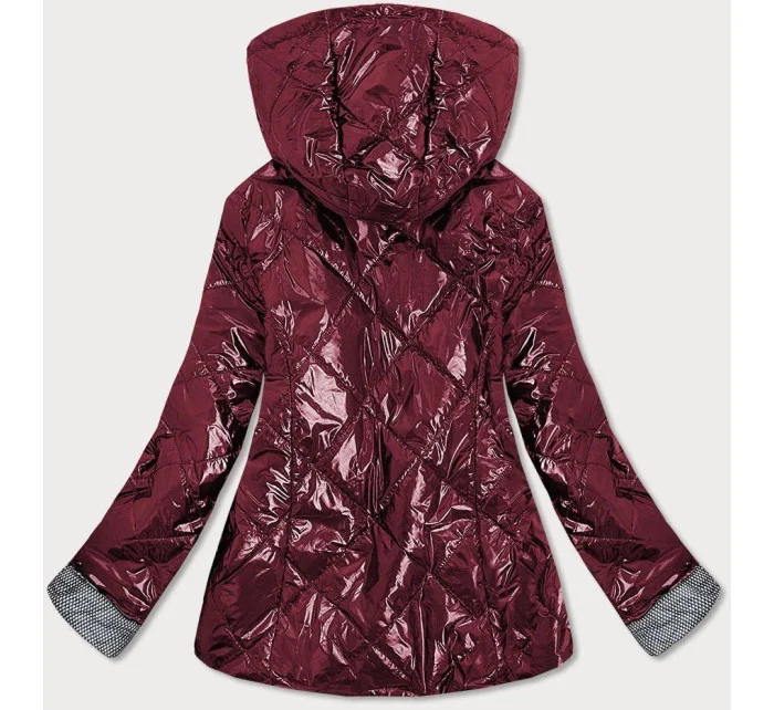 Lesklá prešívaná dámska bunda v bordovej farbe (B9573)