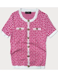 Dámska pletená blúzka vo fuchsiovej farbe s krátkymi rukávmi (009)