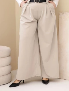 Plus veľkosť dámske široké nohavice z viskózy s opaskom béžová