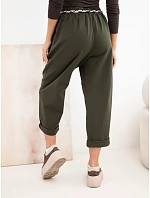 Kalhoty dámské z model 22403077 volné s vázáním khaki - K-Fashion Kalhoty dámské z model 22403077 volné s vázáním khaki - K-Fashion