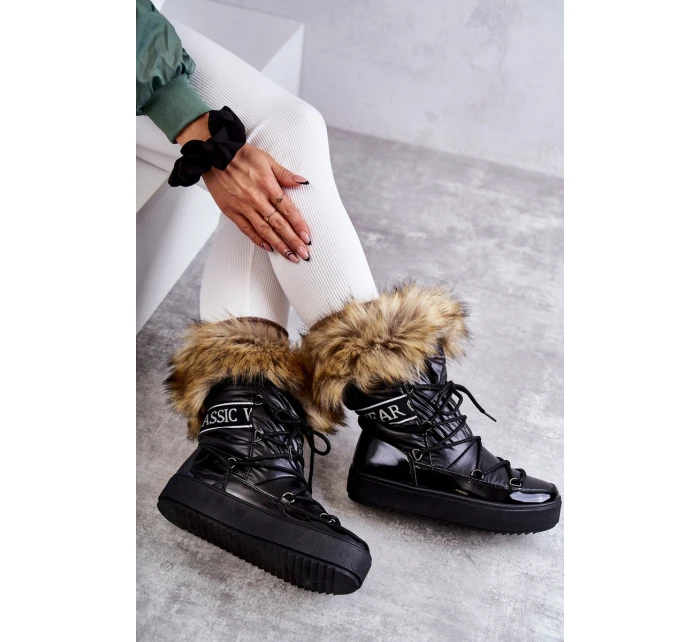 Dámské šněrovací boty do sněhu Černá model 21596340 - Boto Dámské šněrovací boty do sněhu Černá model 21596340 - Boto