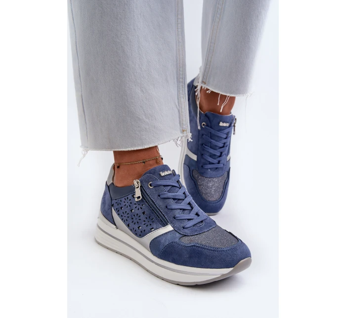 Dámské tenisky na platformě s ažurovým vzorem a  Modré model 21656776 - Inblu