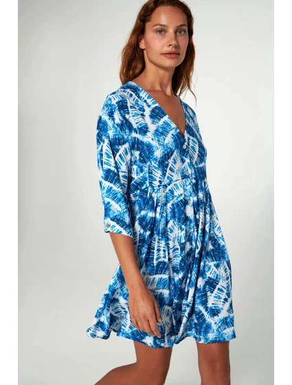 Šaty s potlačou a gombíkmi 20449 biela a modrá - Vamp