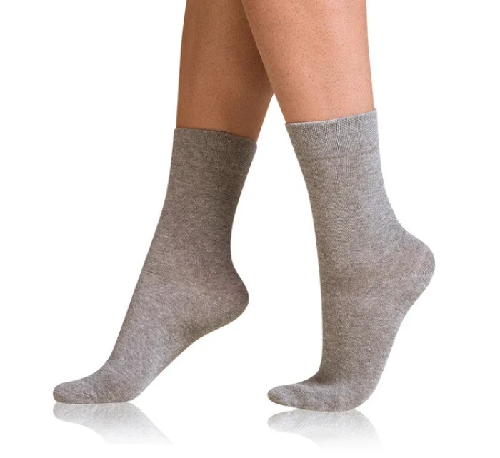 Dámské bavlněné ponožky s model 18863081 lemem COTTON COMFORT SOCKS  šedý melír - Bellinda