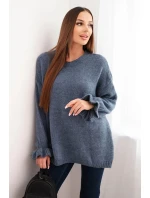 Dámsky džínsový sveter z mohéru a vlny voľného strihu Dámsky džínsový sveter z mohéru a vlny voľného strihu