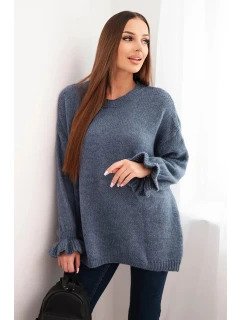 Dámsky džínsový sveter z mohéru a vlny voľného strihu