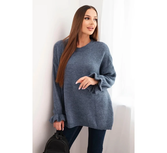 Dámsky džínsový sveter z mohéru a vlny voľného strihu Dámsky džínsový sveter z mohéru a vlny voľného strihu