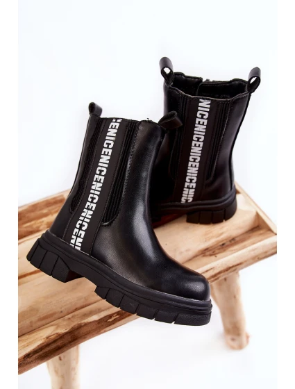 Dziecięce Wysokie Botki Ocieplane Czarne Kimmy