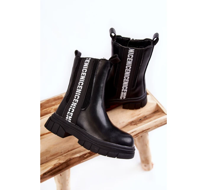 Dziecięce Wysokie Botki Ocieplane Czarne Kimmy