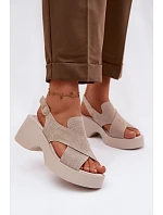 Kožené dámské sandály na platformě model 22100356 Béžové - S.Barski