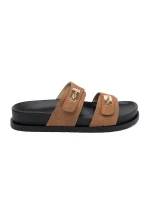 Moderné dámske svetlé hnedé papuče s platformou Moderné dámske svetlé hnedé papuče s platformou