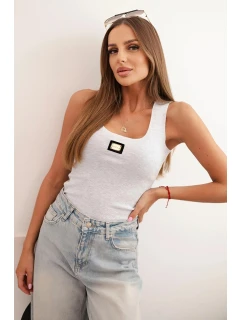 Dámská pruhovaná top na ramínkách s ozdobnou nášivkou světle šedá