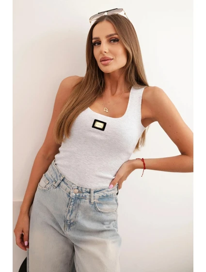 Dámská pruhovaná top na ramínkách s ozdobnou nášivkou světle šedá