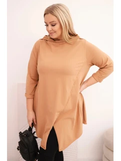 Dámska bavlnená blúzka asymetrická s vyhrnutými rukávmi Bright Camel