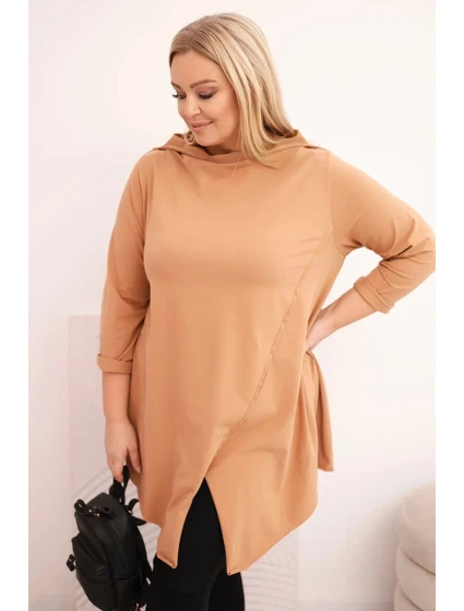 Dámska bavlnená blúzka asymetrická s vyhrnutými rukávmi Bright Camel