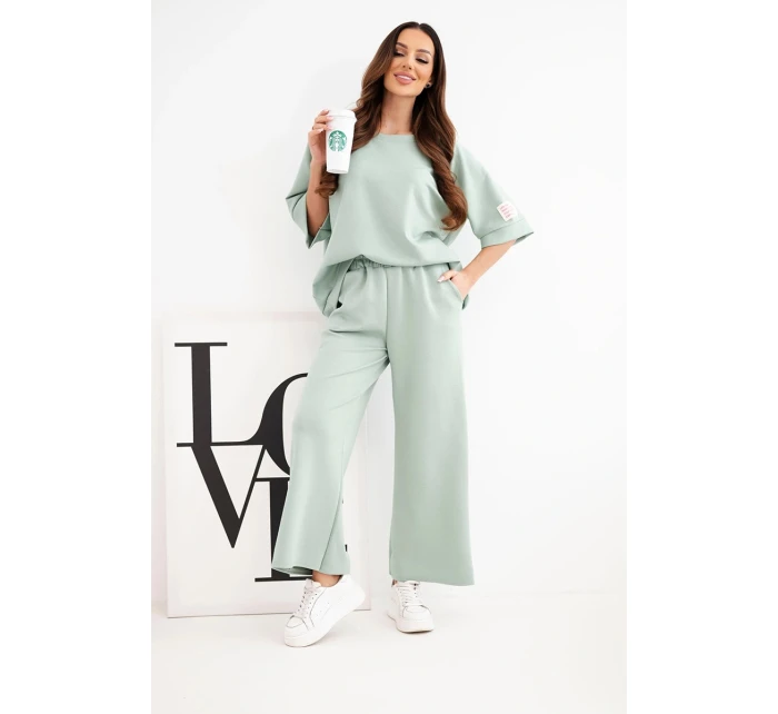 Dámska viskózna mikina a široké nohavice Butter dark mint