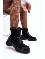 Zdobione Botki Workery Damskie Na Suwak Czarne Santelia Zdobione Botki Workery Damskie Na Suwak Czarne Santelia