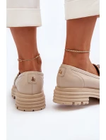 Dámské kožené mokasíny s ozdobou model 21652964 béžové - Laura Messi